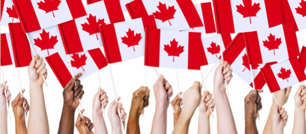 Waving Canadian flags
